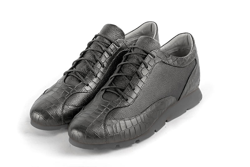 Dark grey women's dress sneakers. Round toe. Flat rubber soles - Florence KOOIJMAN